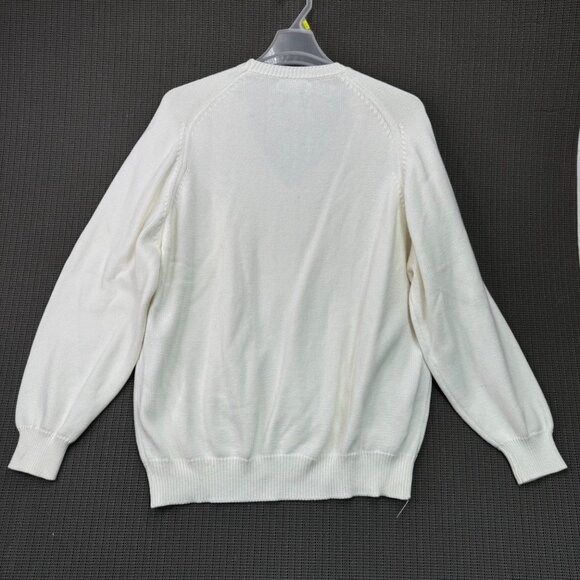 Lands End Mens size XL White V-Neck Pullover Sweater With Bell Leadership Logo - Picture 2 of 10